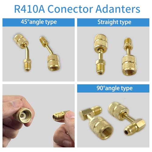 Image of R410A Adapter Kit Refrigerant Connector Charging Vacuum Port Adapter Converter, 5 /16 to 1 /4 Coupler R410A Refrigerant Hose Adapter Connector Valve core Remover