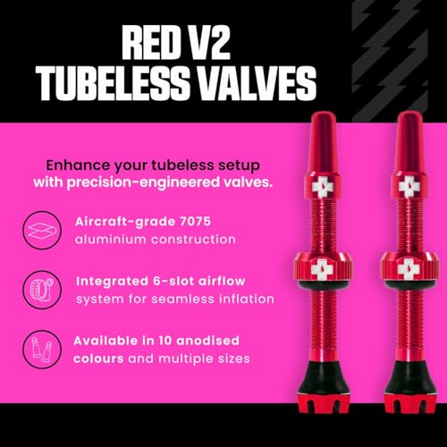 Muc-Off Valvole Presta Rosse, 44 Mm - Valvole Tubeless Per Bici, Con Strumento Smonta Valvola Incluso - Di Alta Qualità E Senza Perdite - 2