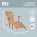 MR. DEKO Adirondack fotel Montreal z drewna tekowego z podnóżkiem | fotel ogrodowy z litego drewna, odporny na warunki atmosferyczne | fotel relaksacyjny drewniany leżak ogrodowy nieobrobiony | fotel