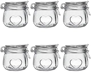 Nicola Spring Heart Glass Storage Jars with Airtight Clip Lid - 500ml Set - Clear Seal - Pack of 6