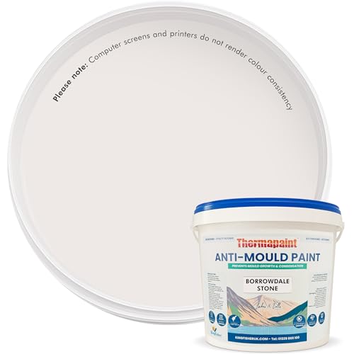Kingfisher Thermapaint Anti Mould Paint with Active Fungicide 5L | Mould & Moisture Resistant Emulsion Wall Paint for Kitchens, Bathrooms & More | Waterproof & Washable | Borrowdale Stone