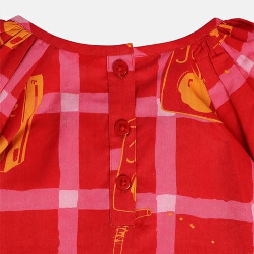 Image of miniklub Girls Boat Neck Knee Length Woven Cotton Dress (Red Color)