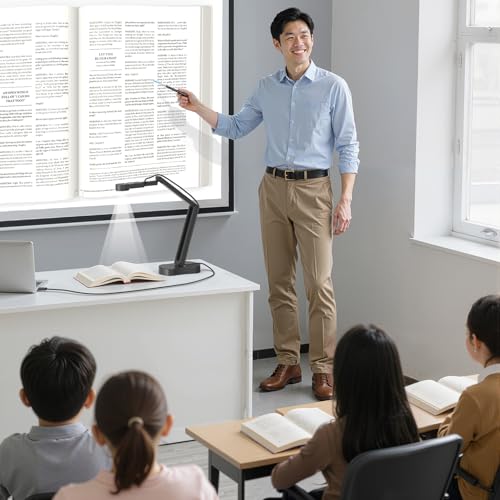 Gawervan USB書画カメラ／折りたたみポータブルWebカメラ：実物投影機能、内蔵マイク＆LEDライト搭載、オートフォーカス、画像反転機能対応、A3サイズ - Mac OS／Windows／Chromebook対応、Web会議、遠隔学習、教室授業、ライブ配信