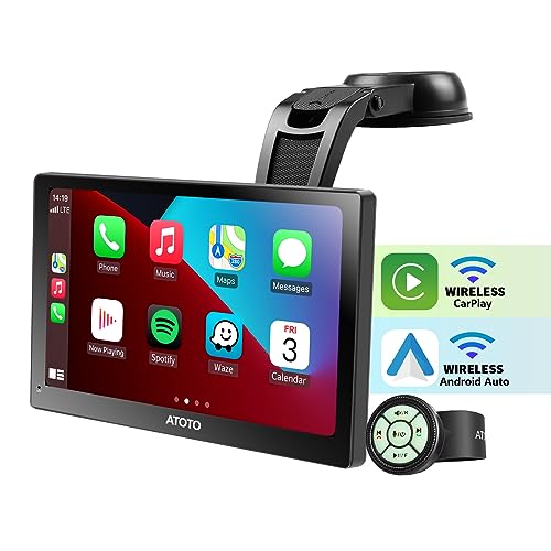 ATOTO P8 Portatile 7'' QLED con Videocamera da cruscotto e telecamera di retromarcia, Carplay senza fili e Android Auto senza fili, Telecomando, WDR, Bluetooth, Abito veicoli 12v-24v, P807PR