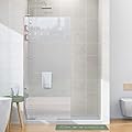 Sunrosa Glass Shower Panel, 3/8" Shower Glass Panel, 34"×76" Clear Tempered Glass Shower Panel, Bathroom Frameless Glass Shower Door with Shelves in Brushed Nickel
