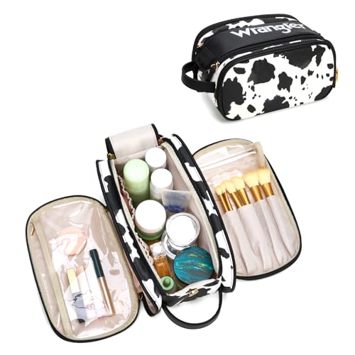 Montana West X Wrangler Large Makeup Bag Travel Toiletry Bag Portable Cosmetic Bag Make Up Organizer with Divider and Handle for Women