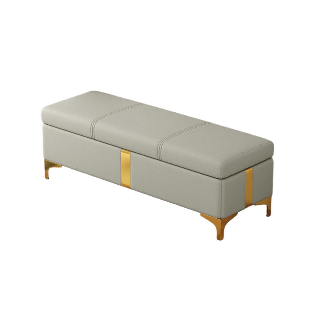 Banc de rangement coffre de bout de lit gris clair 130x40x45cm