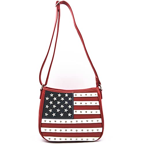 Image of WESTERN ORIGIN American Flag Stars and Stripes Studs Crossbody Handbag USA Patriotic Women Purse Leather Single Shoulder Bag