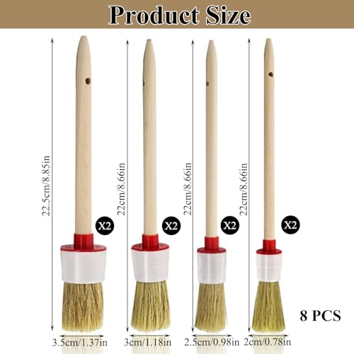 8 Stück Borstenpinsel, 20/25/30/35 mm Rundpinsel Set Spitz Fein Ringpinsel Holzfarbe Lackpinsel Wachspinsel zum Streichen für Malen Wänden Möbeln Auto
