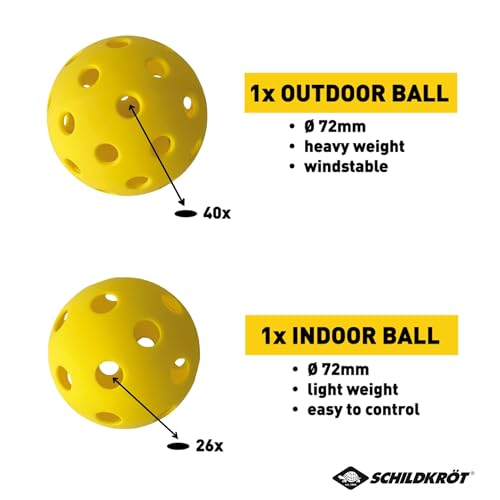 Schildkröt Pickleball Set mit 2 Schlägern, 1 Indoor und 1 Outdoor-Ball, 1 Tragetasche, für Anfänger und Fortgeschrittene