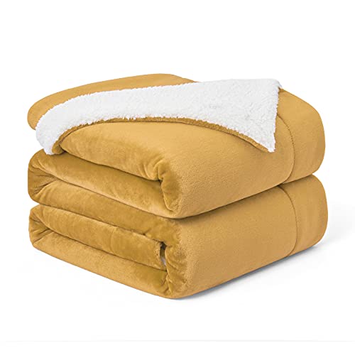Walensee Sherpa Fleece Blanket (Throw Size 50”x60” Honey Gold) Plush Throw Fuzzy Super Soft Reversible Microfiber Flannel Blankets for Couch, Bed, Sofa Ultra Luxurious Warm and Cozy for All Seasons