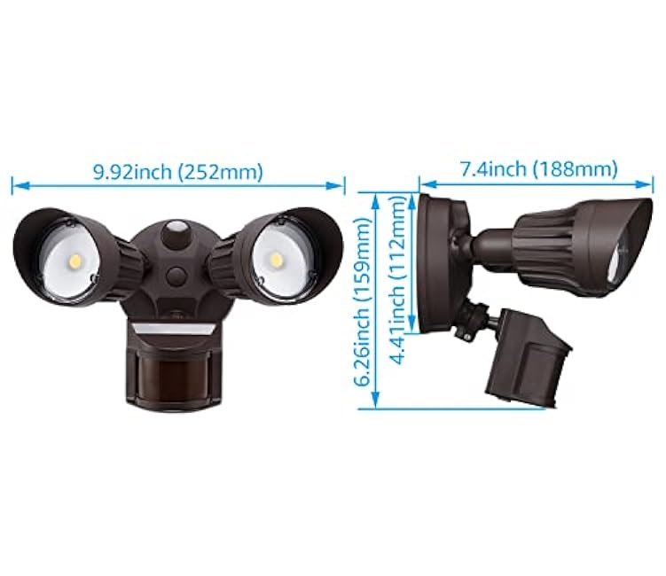 LEONLITE COB LED Security Light, Motion Sensor Flood Lights Outdoor, Aluminum, 3 Modes Motion Detector+Dusk to Dawn+Switch Control, 100-277V, Adjustable 2-Head, IP65, 3000K Warm White, ETL, Bronze