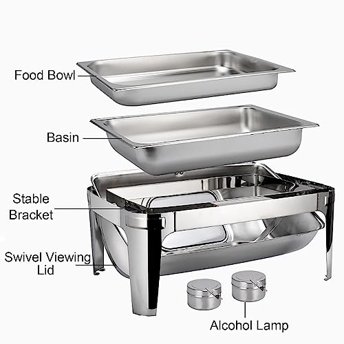 Juego de platos de buffet comercial con bandeja de agua, bandeja de alimentos, soporte de combustible y tapa para catering y servicio de buffet rodante
