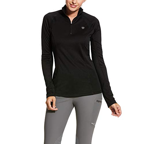 Ariat Women's Sunstopper 3.0 1/4 Zip Baselayer, Black, Large