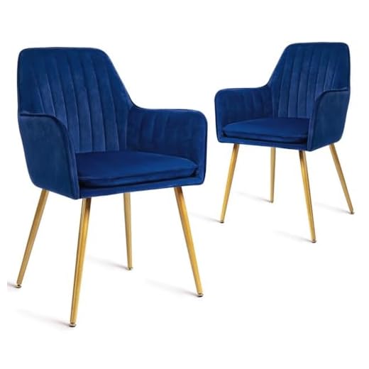 CangLong Furniture Modern Living Dining Room Accent Arm Chairs Club Guest with Gold Metal Legs, Set of 2, Navy Blue