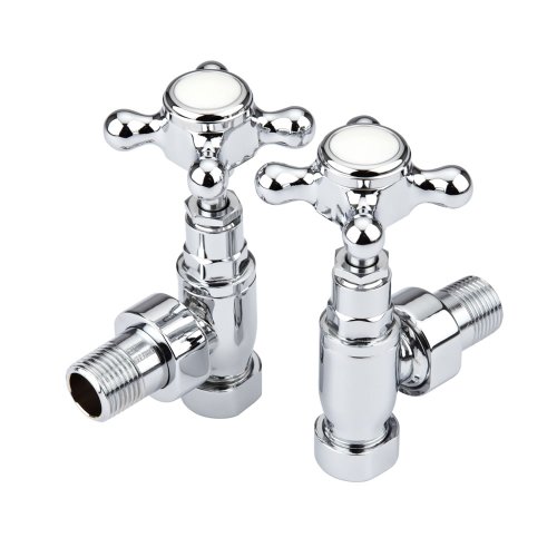 Image of MILANO Chrome Angled Heated Towel Rail Radiator Valves