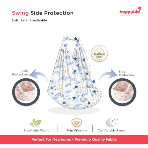 Image of Happykid Baby Cradle Set | Durable Cotton Cloth, Mosquito Net, Spring, Triangle and Window Hanger (Blue, Without Bed)