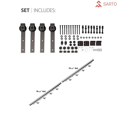 Double Barn Sliding Grey Doors 84 X 96 With 14Ft Rails | Planum 0020 Ginger Ash | Heavy Top Mount Track Slider Set | Closet Modern Solid Core Doors #TOP2