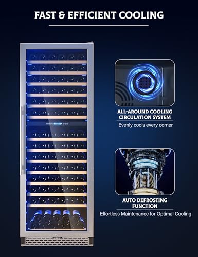 GarveeHome Wine Fridge, Compressor Wine Cooler Refrigerator, Beverage and Wine Refrigerator with Digital Touch Control, Double-Layer Glass Door, Freestanding or Built-In, 154 Bottles