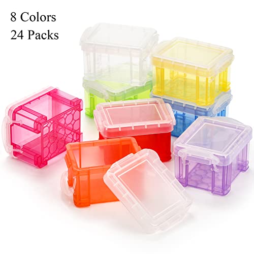 Image of Hiceeden 24 Pack Mini Plastic Storage Bins with Lid, 3.3 inchx2.6 inchx2 inch Clear Latch Small Storage Box, Stackable Organizer Container for Crafts, Jewelry Beads, Office Supplies, 8 Colors