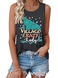 Village Crazy Shirt Summer Tank Tops Vacation Sleeveless Tops for Women Letter Graphic Tank Top Mothers Gifts Dark Grey