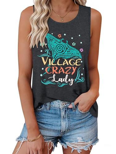 Village Crazy Shirt Summer Tank Tops Vacation Sleeveless Tops for Women Letter Graphic Tank Top Mothers Gifts Dark Grey