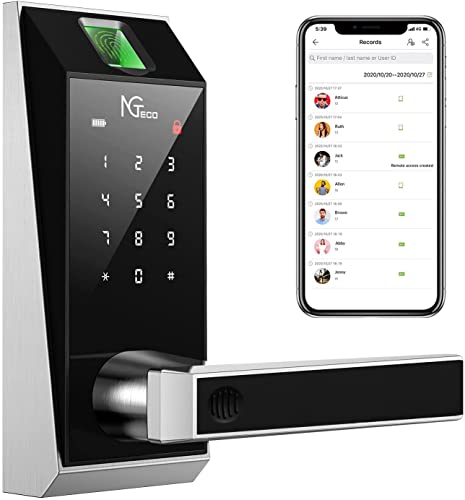 Fingerprint Smart Security Lock Touch: NGTeco Keyless Entry Door Lock with Touchscreen, Bluetooth Keypad Lock for Front Door, Digital Electronic Code Deadbolt with APP, Reversible Handle