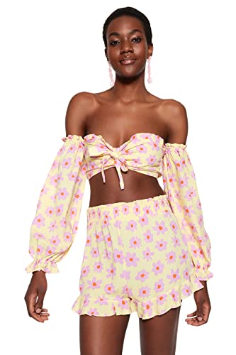 Trendyol Damen Zweiteiliges Set mit Tiermuster Hemd, Flieder, UK 14