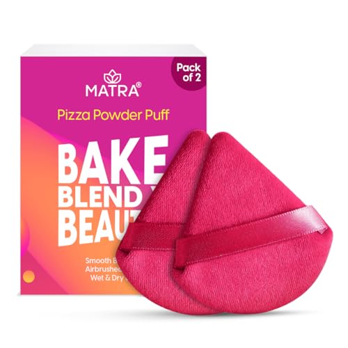 Matra Triangle Powder Puff – Soft Pizza Powder Puff Face Makeup Sponge Pad for Loose Powder, Foundation, Compact Cream & Concealer – Finger Puff Blender for Wet & Dry Use, Washable Reusable Pack of 2