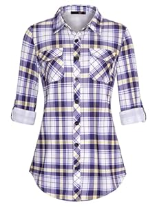 Djt Kariertes Damenbluse Button-down-Kragen Lila