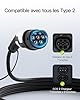 tomons Cable Recharge Voiture Electrique Type 2, 22KW 32A Triphasé 5M, Cable Type 2 Fait avec Modèles S/X/Y/3, ID.3, ID.4, E-Tron, Zoe, Kona, I3, avec CE/TUV