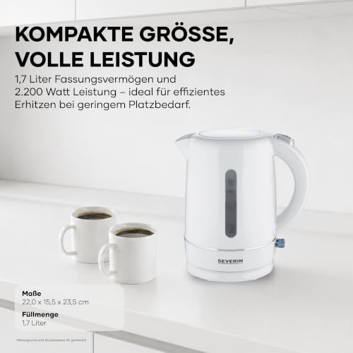 SEVERIN Wasserkocher, 1,7 L Kapazität, mit herausnehmbarem Kalkfilter, Wasserstandsanzeige, Ein-Aus-Taste & Kontrollleuchte, 2.200 W, weiß… – Ansicht 2