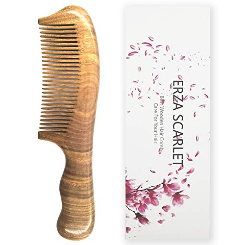 ERZA SCARLET Peine de pelo de madera peine de dientes finos peine antiestático para cabello grueso Cover