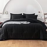WARMDERN Black Boho Twin Comforter Set Tufted Striped Comforter Set Microfiber Bedding Comforter Set