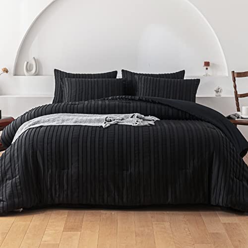 Warmdern Black Boho Twin Comforter Set Tufted Striped Comforter Set Microfiber Bedding Comforter Sets Lightweight And Fluffy Comforter For All Season 5 Pc Bed In A Bag(Twin, Black) #TOP11