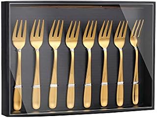 Mini Golden Dessert Pastry Forks, Stainless Steel for Appetiser Cocktail Fork set of 8, Dishwasher Safe