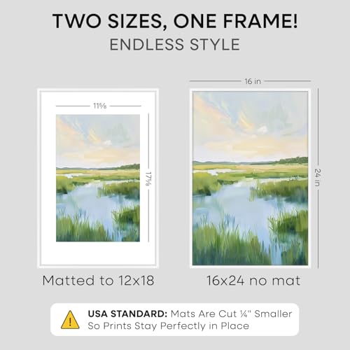 Image of Homeforia 16 x 24 Picture Frame White, High End Metal 24x16 Poster Frame, 16 x 24 White Frames Matted to 12 by 18 inch Print, 24by16 Thin Frame with Mat 12x18 Photo, Tempered Glass, Wall Kit, Set of 1