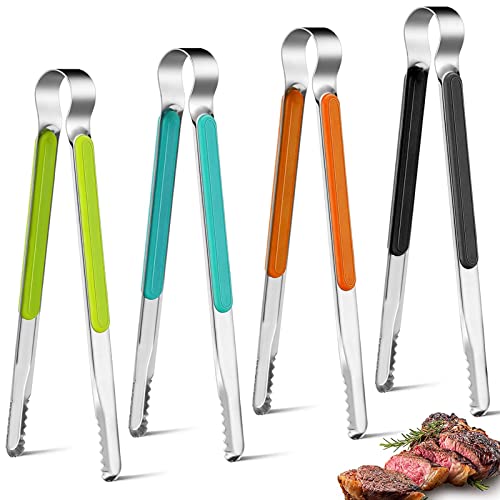 4 Pezzi Pinze da Cucina In Acciaio Inox, 10 Pinze Per Cucinare, Pinze Per Alimenti In Metallo Con Impugnatura Antiscivolo, Pinze da Antiaderenti Ad Alta Resistenza Al Calore, Pinze Per Barbecue