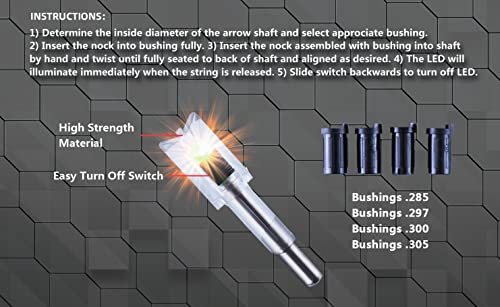 Deepower Crossbow Lighted Nock With On/Off Switch 4 Pack With .285”/.297”/.300”/.305” Bushings Led Nock Universal Fit For Bolts (Strobe) #TOP4