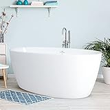 FerdY Tahiti 59' Acrylic Freestanding Bathtub, Elegant Oval Shape Bathtub, Glossy White, Brushed Nickel Drain & Integrated Slotted Overflow Assembly Included cUPC Certified, 02119
