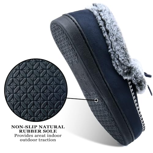 Image of DL Womens Fuzzy Warm Moccasin Slippers Memory Foam, Soft Fluffy Women's Winter House Slipper Closed Back Fur Lined, Cozy Ladies Suede Indoor Bedroom Houseshoes Non-Slip
