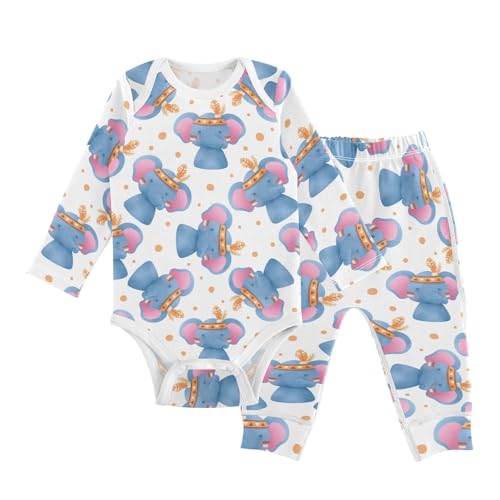 vvfelixl Baby Bodysuits Pants Sets Adorable Animals Elephant Long Sleeve Baby Onesie Clothes for Boys Girls 3-6M