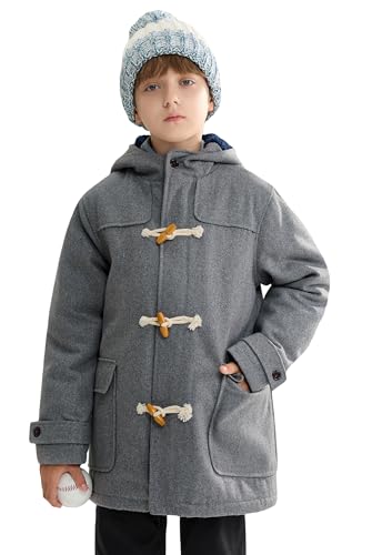 Image of maoo garden Boys Wool Coat Kids Winter Heavy Sherpa Lined Duffle Jacket Hooded Trench Dress Coat Lightgray 13-14Y
