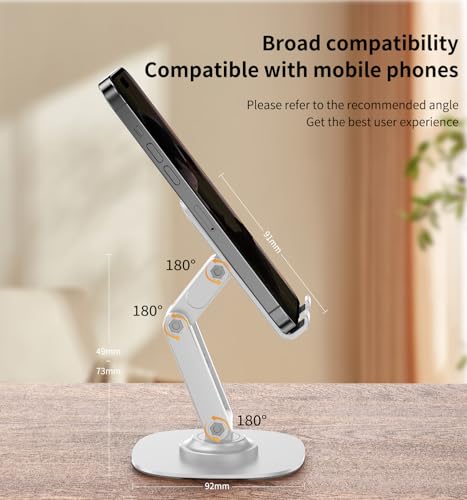 Image of 360 Rotating Cell Phone Stand for Desk (K69-White) | Adjustable & Foldable Phone Holder, Aluminum Desktop Phone Stand with Anti-Slip Base, iPad Stand for Desk