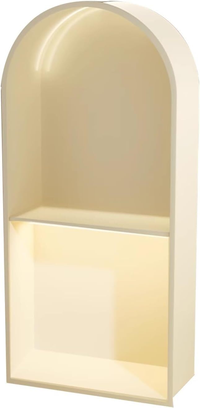 MYUYEE Stainless Steel Shower Niche No Tile Needed Arched Niche Double/Triple Layer Partition Recessed Arched Shower Shelf With Led (White 62X28X15Cm)