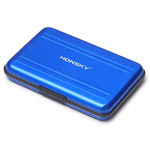 Honsky Aluminum UHS-I SD Micro SD SDHC SDXC TF SecureDigital Memory Card Carrying Case Holder Organizer Box Keeper for Computer Camera Media Storage Organization,Blue