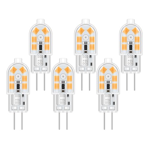 6-Pack G4 LED Light Bulb 12V 0.47 Width 2W Bi-Pin (0.16) Base LED Bulbs Equivalent 20W 3000K Warm White Light 200 LM Not Dimmable T3 Halogen Bulb Replacement Bulb for Landscape Chandelier Camper
