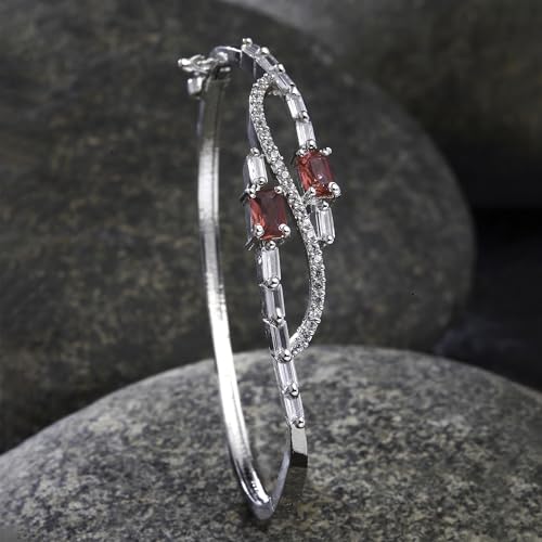 Image of ZENEME Rhodium-Plated American Diamond Studded Flower Patterned Kada Bracelet For Girls and Women