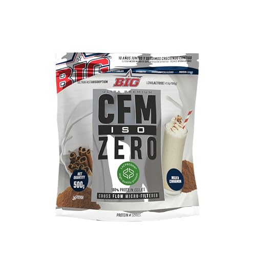 BIG - Proteina Isolada - Proteinas Whey para Masa Muscular - Whey Protein Isolate - Proteína en Polvo Materia Prima Premium Sin Grumos, Baja en Lactosa, Sin Azúcares Añadidos (500gr, Milk & Cinnamon)