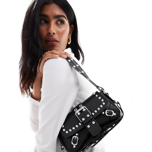 Image of Women's Y2K Purse Shoulder Bag Top Handle Handbag Small Punk Hobo Clutch Purses Bags Trendy Trendy Leather Buckle Punk Purses